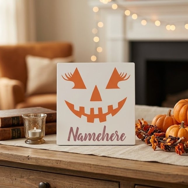 Custom Girly Jack O Lantern Pumpkin Halloween Plaque (Creator Uploaded)