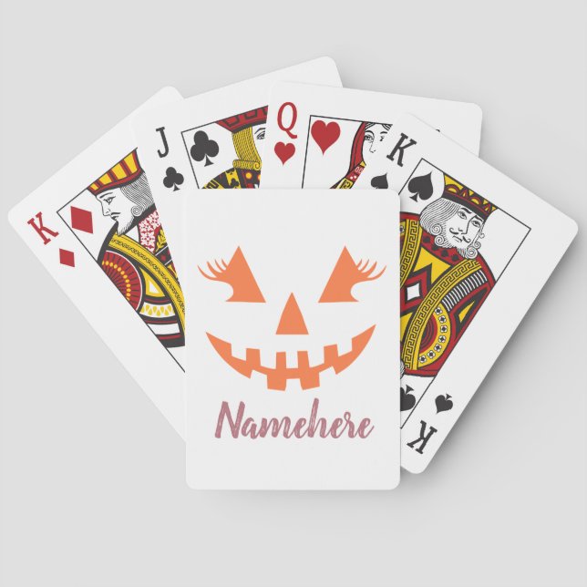 Custom Girly Jack O Lantern Pumpkin Halloween Playing Cards (Back)