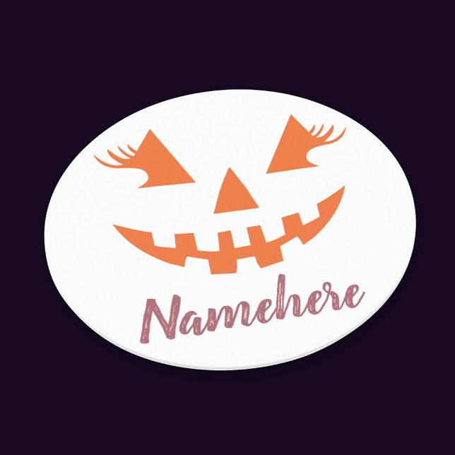 Custom Girly Jack O Lantern Pumpkin Halloween Round Paper Coaster (Creator Uploaded)