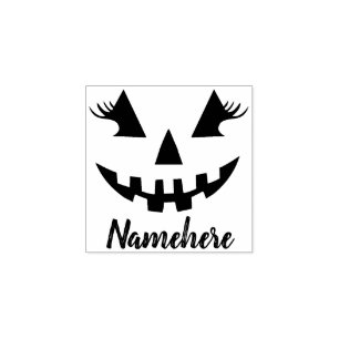 Custom Girly Jack O Lantern Pumpkin Halloween Rubber Stamp