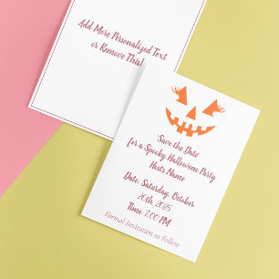 Custom Girly Jack O Lantern Pumpkin Halloween Save The Date