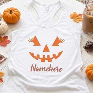 Custom Girly Jack O Lantern Pumpkin Halloween Singlet