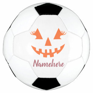 Custom Girly Jack O Lantern Pumpkin Halloween Soccer Ball