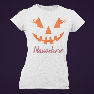 Custom Girly Jack O Lantern Pumpkin Halloween T-Shirt