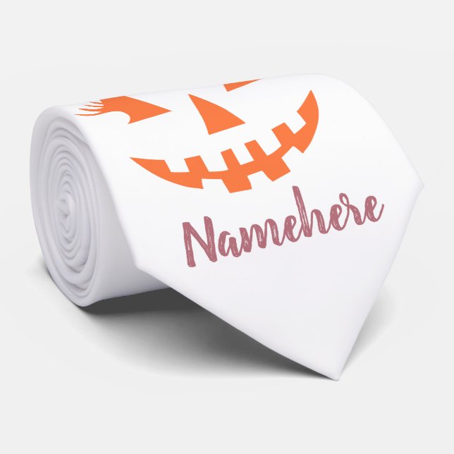 Custom Girly Jack O Lantern Pumpkin Halloween Tie (Rolled)