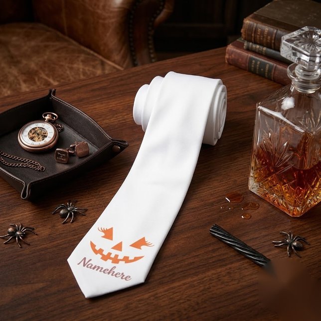 Custom Girly Jack O Lantern Pumpkin Halloween Tie (Creator Uploaded)