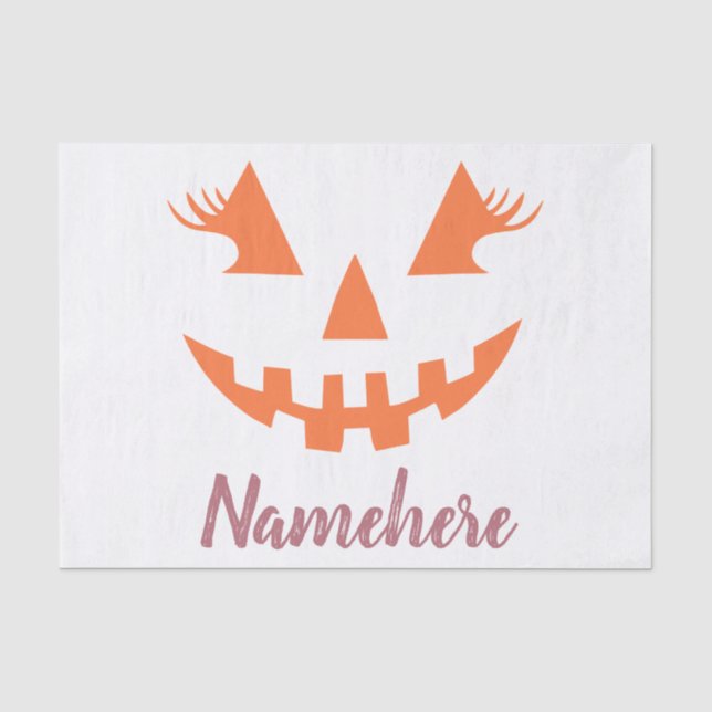 Custom Girly Jack O Lantern Pumpkin Halloween Tissue Paper (Front)