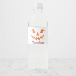 Custom Girly Jack O Lantern Pumpkin Halloween Water Bottle Label