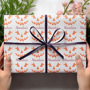 Custom Girly Jack O Lantern Pumpkin Halloween Wrapping Paper