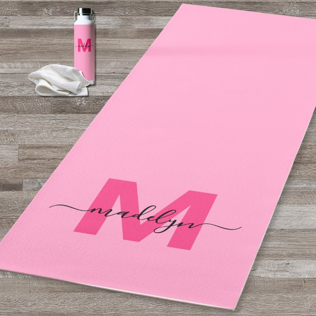 Custom Girly Monogram Name Hot Pink Yoga Mat (Custom Girly Monogram Name Hot Pink Yoga Mat )
