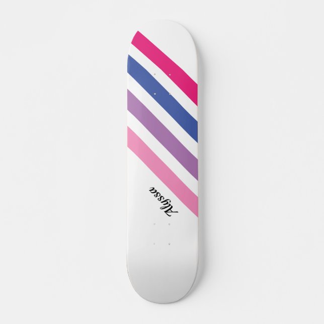Custom Girly Pink Striped Skateboard (Front)