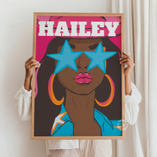 Custom Girly Portrait Preppy Dorm Decor Dark Skin