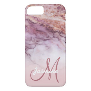 Custom Girly Rose Gold Marble Name Monogram Case-Mate iPhone Case