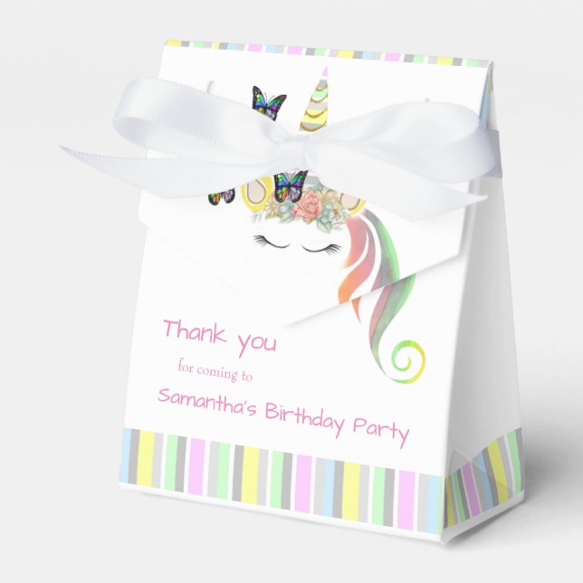 Custom Girly  Unicorn Face Birthday Thank You Favour Box (Front Side)