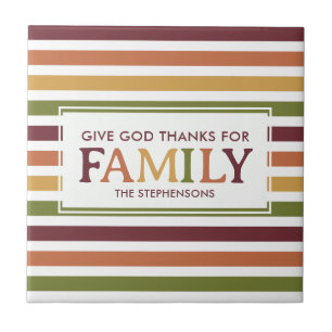 Custom GIVE THANKS Autumn Fall Stripes Family Tile