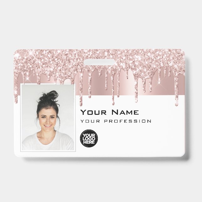 Custom Glam Employee Photo, Bar Code, Logo, Name ID Badge (Front)