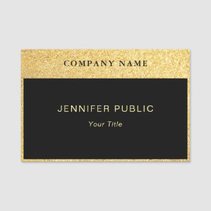 Custom Glam Gold Glitter Rectangle Black Classic Name Tag