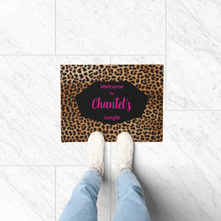 Custom Glamoratti Leopard Print Welcome rug