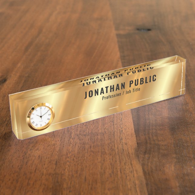 Custom Glamour Stylish Template Luxury Gold Clock Nameplate (Side)