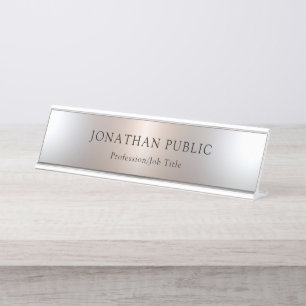 Custom Glamourous Faux Silver Simple Template Desk Name Plate
