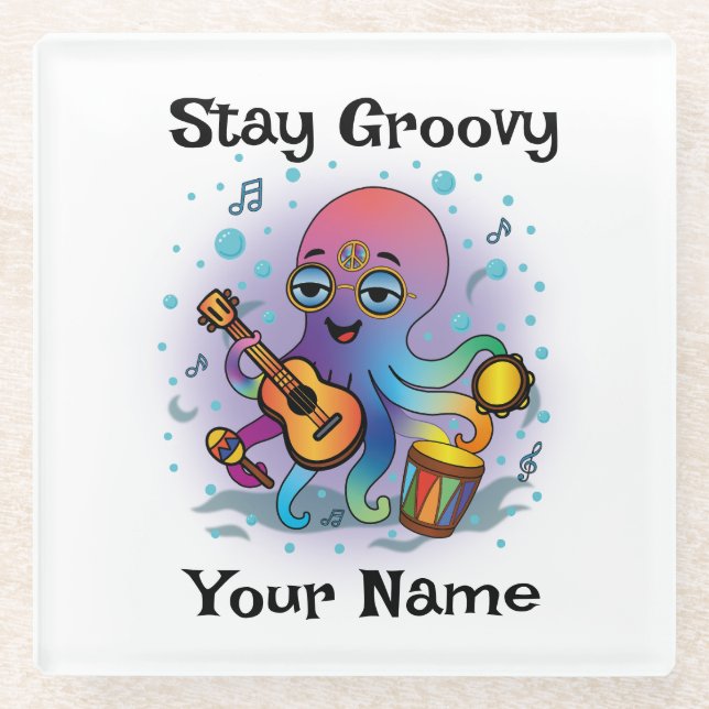 Custom Glass Coaster | Retro Octopus | Name & Text (Front)
