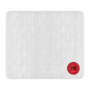 Custom glass cutting board with quality seal logo