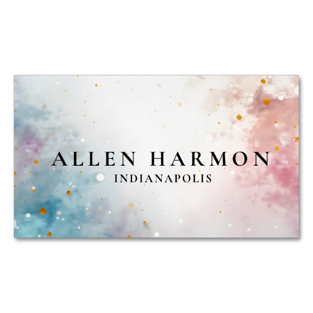 Custom Glitter Blue Opal Stone Background Magnetic Business Card (Front)