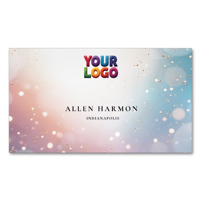 Custom Glitter Blue Opal Stone Background Magnetic Business Card (Front)