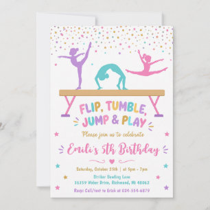 Custom Glitter Gymnastics Birthday Invitation