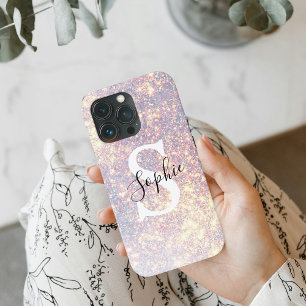 Custom Glitter Pink Monogram iPhone 13 Pro Case
