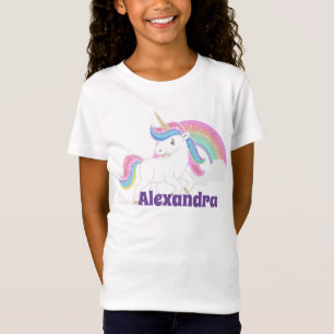 Custom Glitter Rainbow and Unicorn with Name T-Shirt