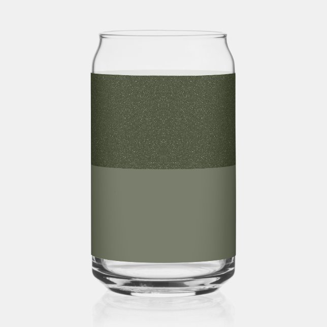 Custom Glitter-Top Moss Green Glass Can (Front)