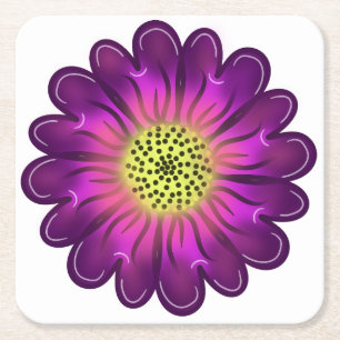 Custom Glowing Neon Purple & Pink Dahlia Flower Square Paper Coaster
