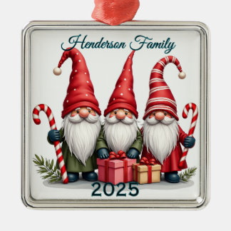 Custom Gnome Family Of Three Metal Tree Decoration