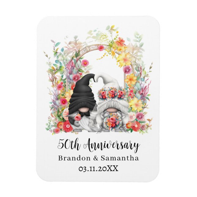 Custom Gnome Floral Arch 50th Wedding Anniversary Magnet (Vertical)