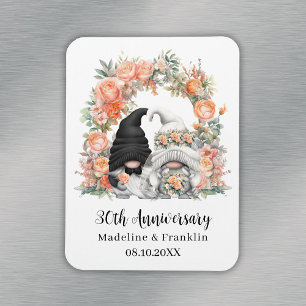 Custom Gnome Peach Floral 30th Wedding Anniversary Magnet