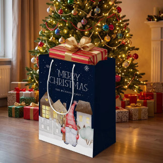 Custom Gnomes Winter Snow MerryChristmas Holiday Medium Gift Bag