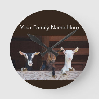 Custom Goats on A Wood Fence  Round Clock