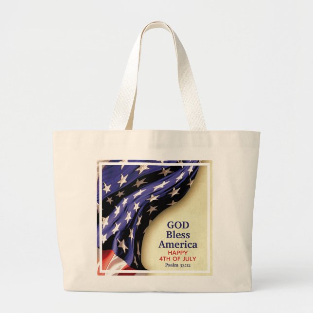 Custom GOD BLESS AMERICA Large Tote Bag (Front)