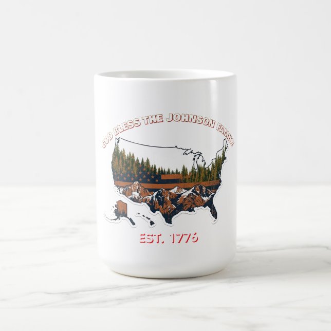 Custom God Bless Family USA Map Mug (Center)