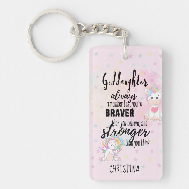 Custom GODDAUGHTER Motivational Quote Pink Unicorn Key Ring (Front)