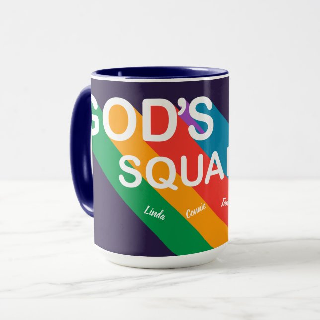 Custom God's Squad Retro Rainbow Script Christian Mug (Front Left)