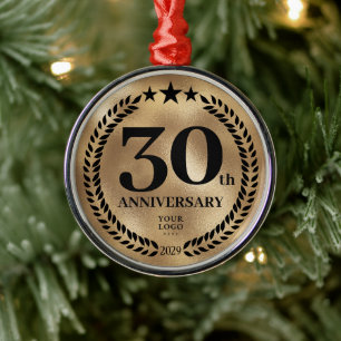 Custom Gold 30th Anniversary Business Christmas Metal Tree Decoration