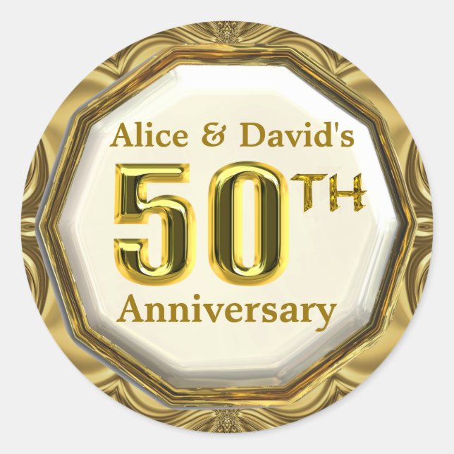 Custom Gold 50th Anniversary Sparkling Stickers (Front)