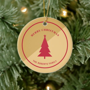 Custom Gold And Red Christmas Ceramic Tree Decoration