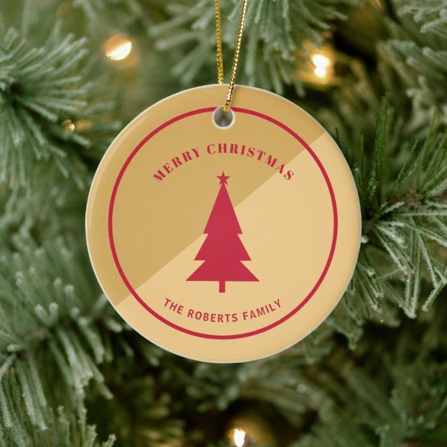 Custom Gold And Red Christmas  Ceramic Tree Decoration (Tree)