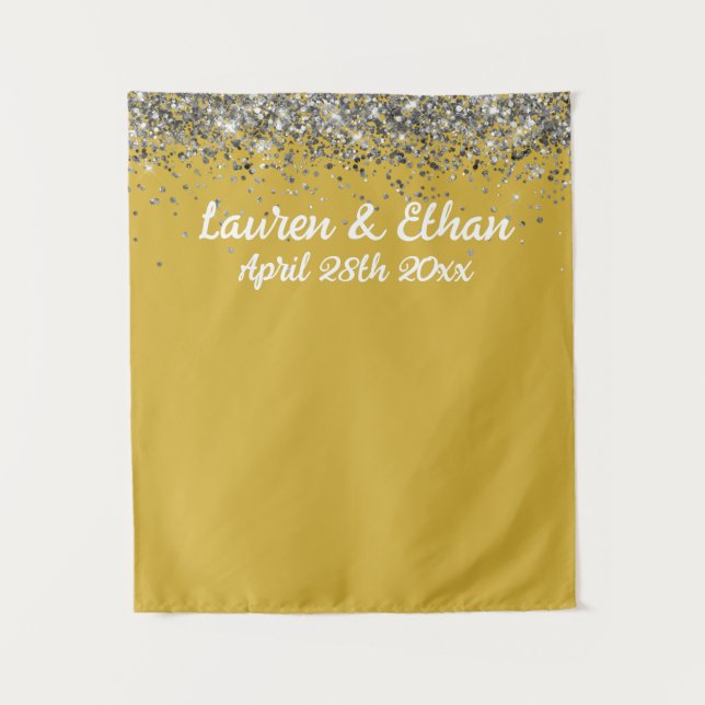 Custom Gold and Silver Wedding Photo Booth Prop Tapestry (Front)