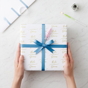 Custom Gold and White Bride and Groom Wedding Wrapping Paper