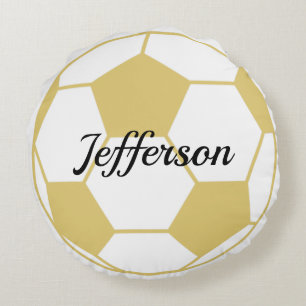  Custom Gold and white soccer ball football Round Cushion