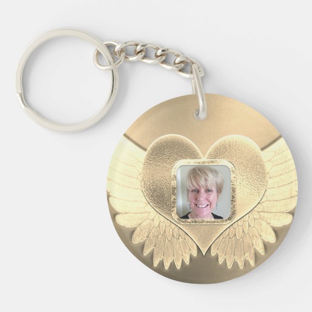 Custom Gold Angel Wings Add Photo Key Ring (Front)